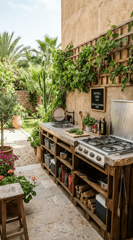 Outdoor Kitchen with pallets for the base