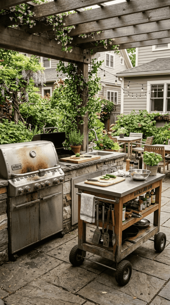 Outdoor Kitchen with rolling cart