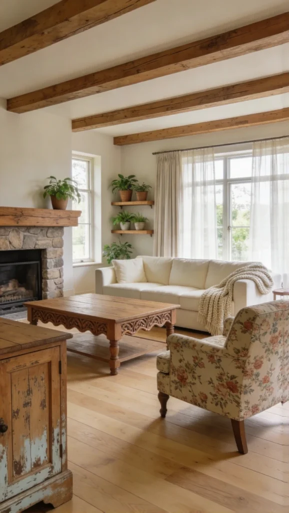 Rustic Cottage Living Room with Wood Details