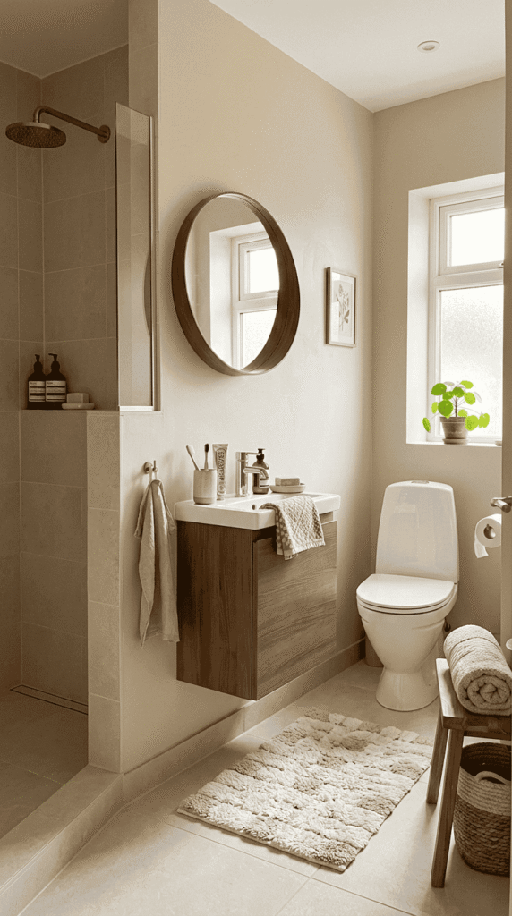     Small Bathroom With Light Beige Shades 