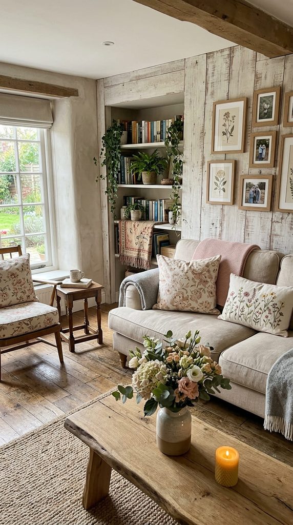 Soft Floral Accents Rustic living room