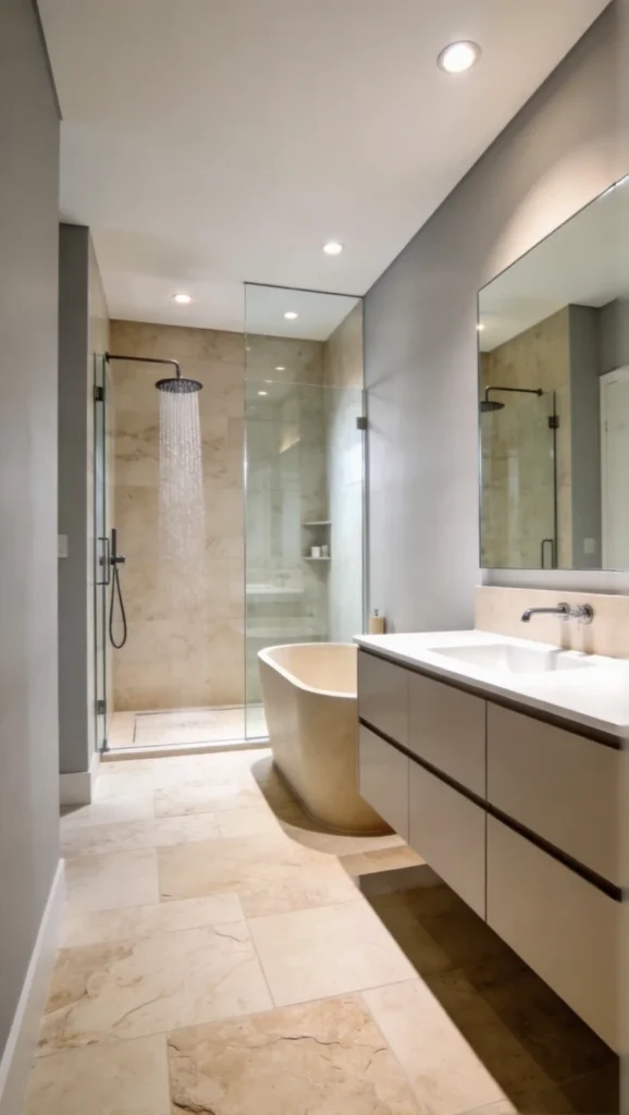 Stone Inspired Beige Flooring Bathroom