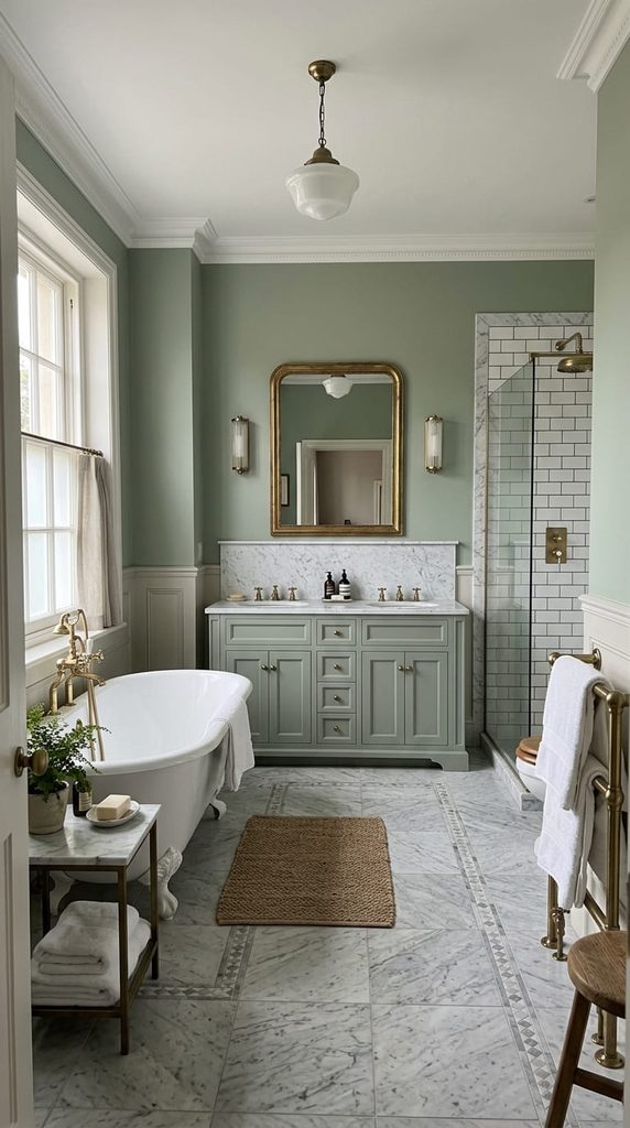 bathroom Foundation with sage Green Walls