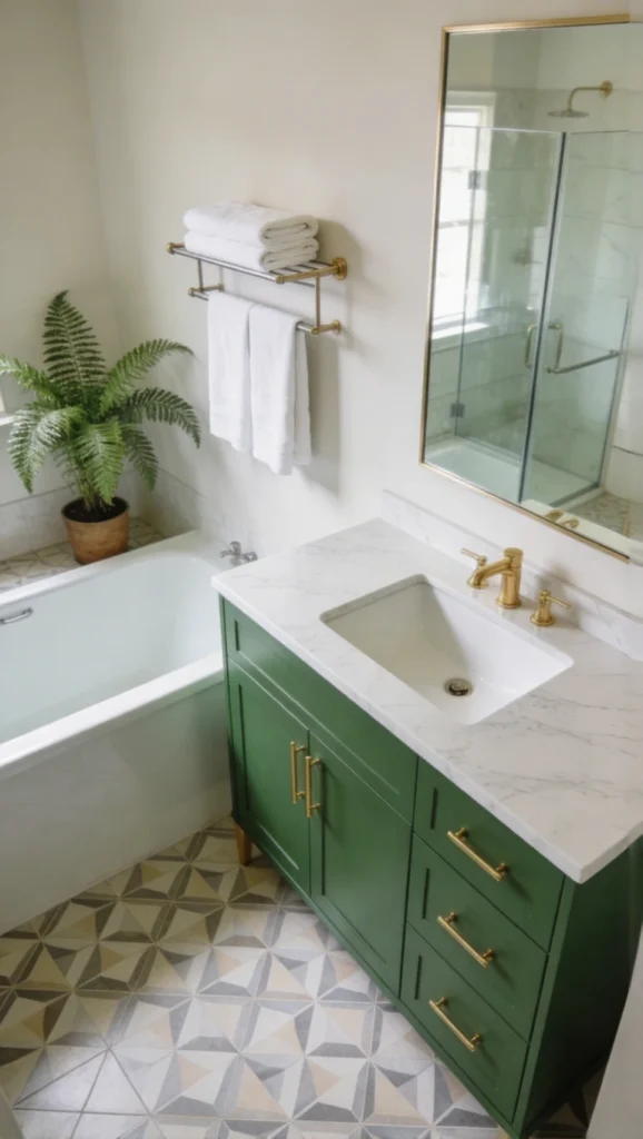 bathroom with Green Vanity 