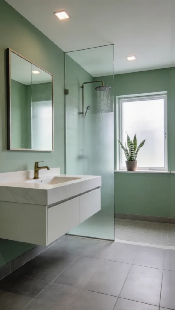  bathroom with Sage green paint