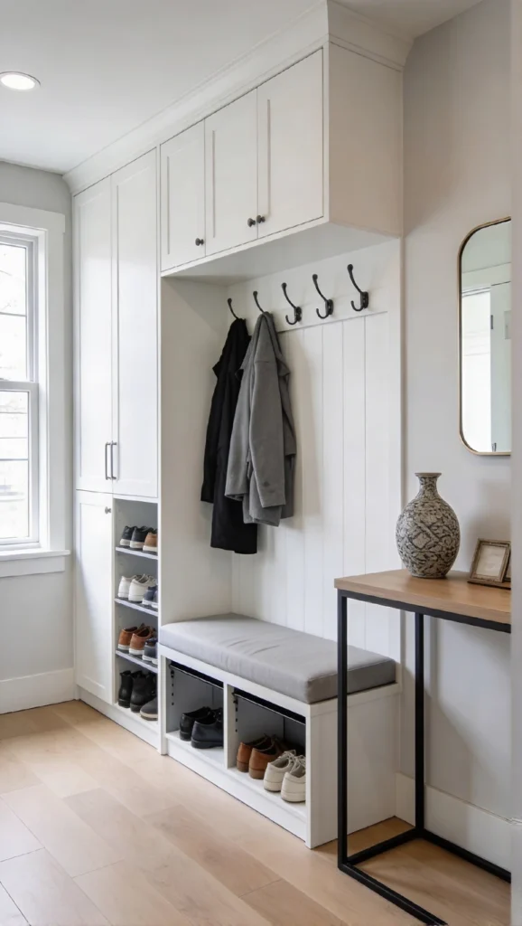 entryway mudroom with Built In Bench With Hidden Storage