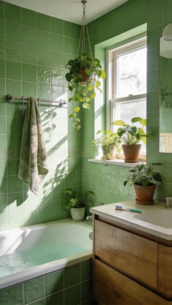  green bathroom with plants