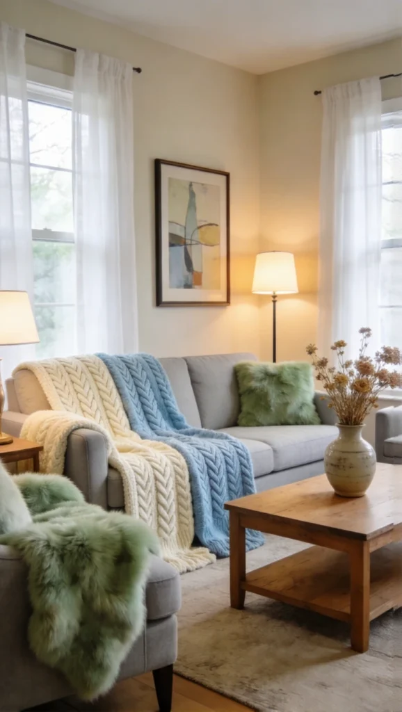 living room with Cozy Throws and Blankets