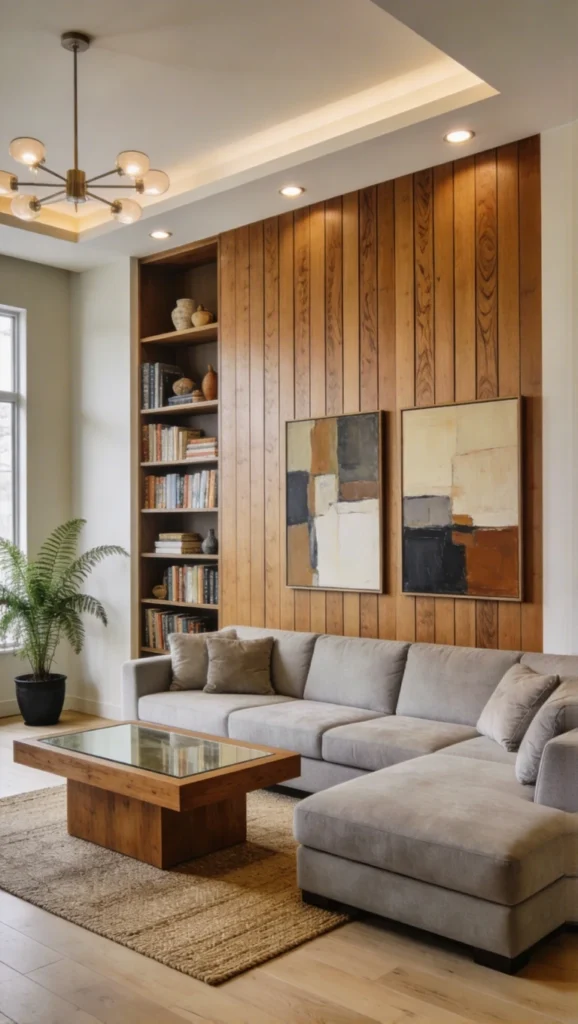 western living room with Wooden Accent Wall