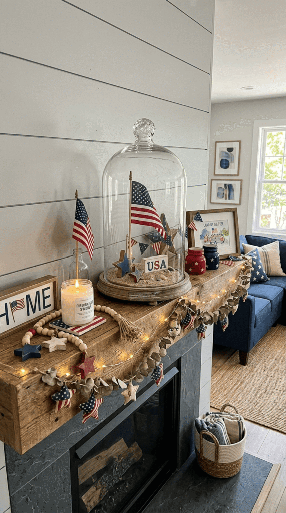  4th of July Mantel Decor , Americana-Themed Cloche Display 