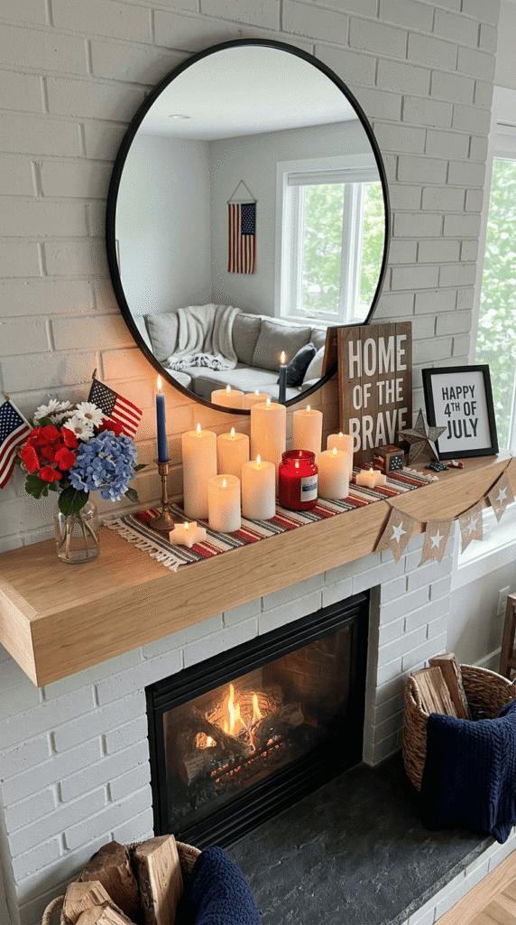 4th of July Mantel Decor , Candle Cluster Display