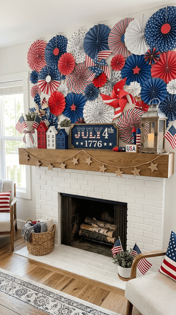 4th of July Mantel Decor , Pinwheel Wall Backdrop