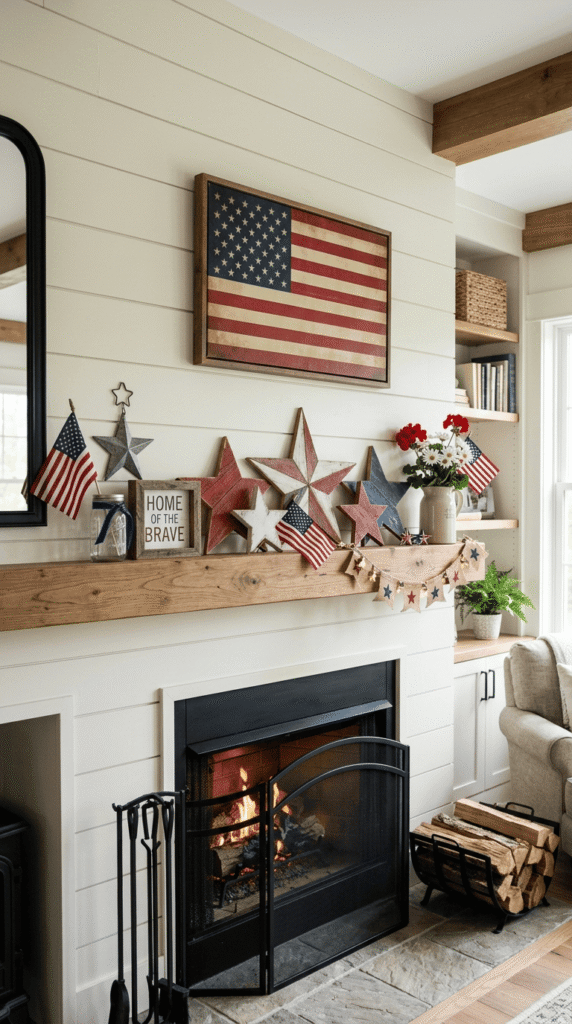 4th of July mantel decor. Rustic Wood Star Cutouts