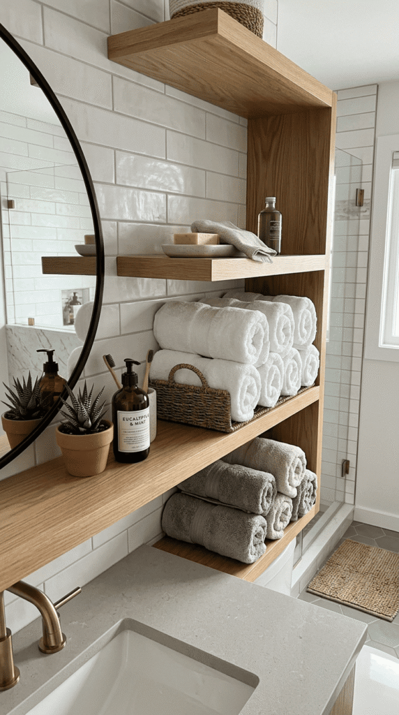  Bathroom Organization, Roll your towels instead of folding them