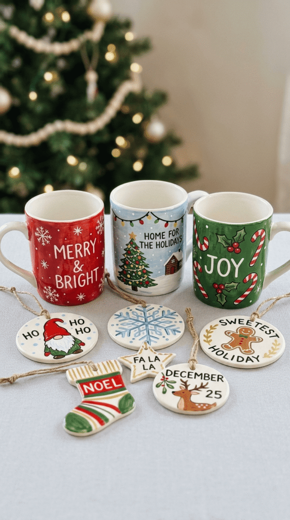 Holiday-Themed Mugs and Ornaments