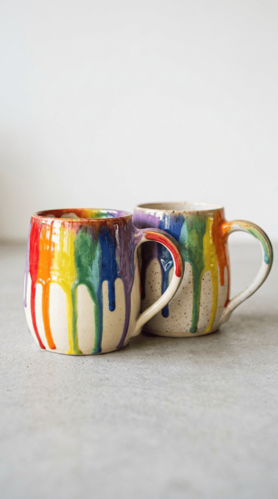 Pottery Painting , Rainbow Drip Glaze Mugs