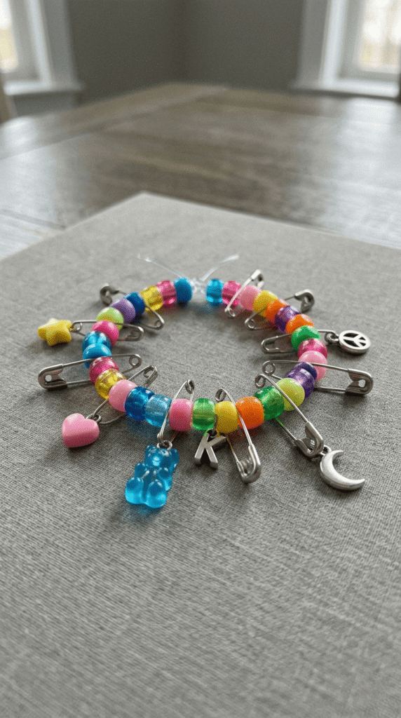 kandi Safety Pin Charm Bracelet