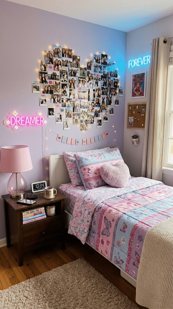 2000s Teen Bedroom , Photo Collage Above the Bed