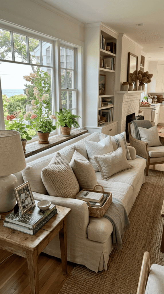 Nancy Meyers living room with Linen Pillow Covers in Varying Textures
