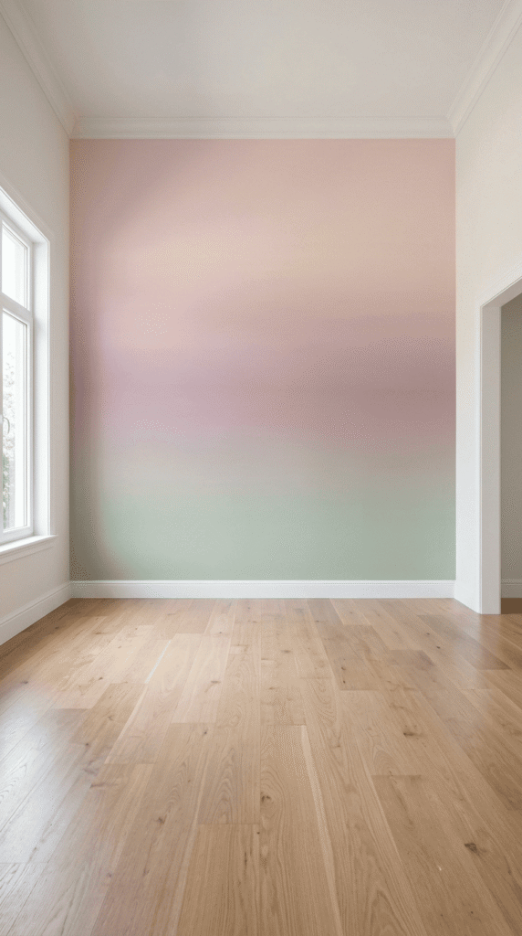 DIY hand-painted soft ombré accent wall in a bedroom