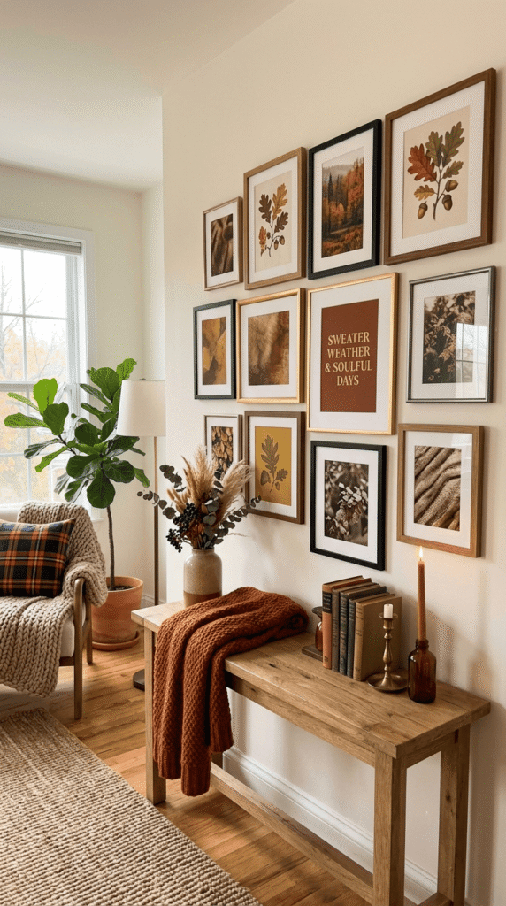 Fall-toned gallery wall swap styled in a living room