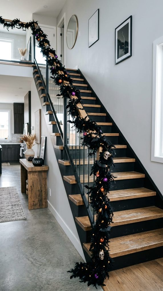 Black Feather Boa Stair Garland