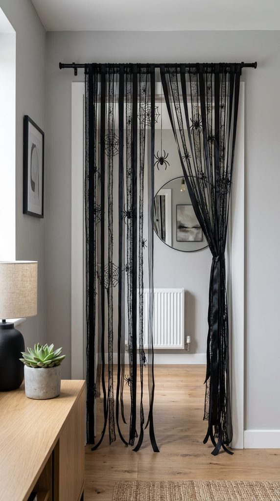 Black Ribbon and Spider Doorway Curtain