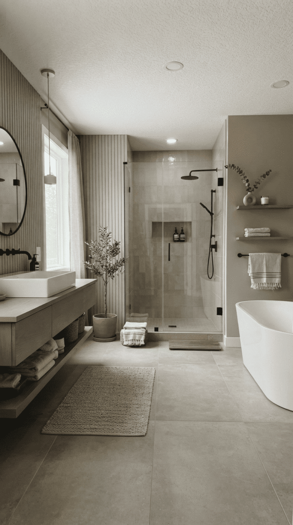 Gray and greige neutral bathroom decor