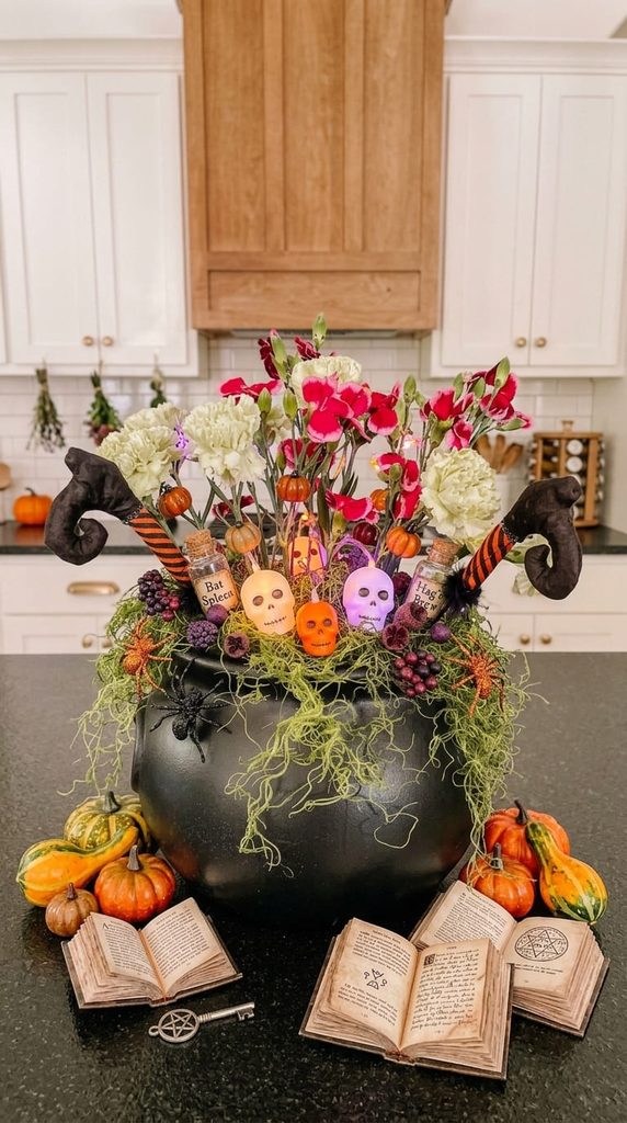 Painted Plastic Cauldron Centerpiece