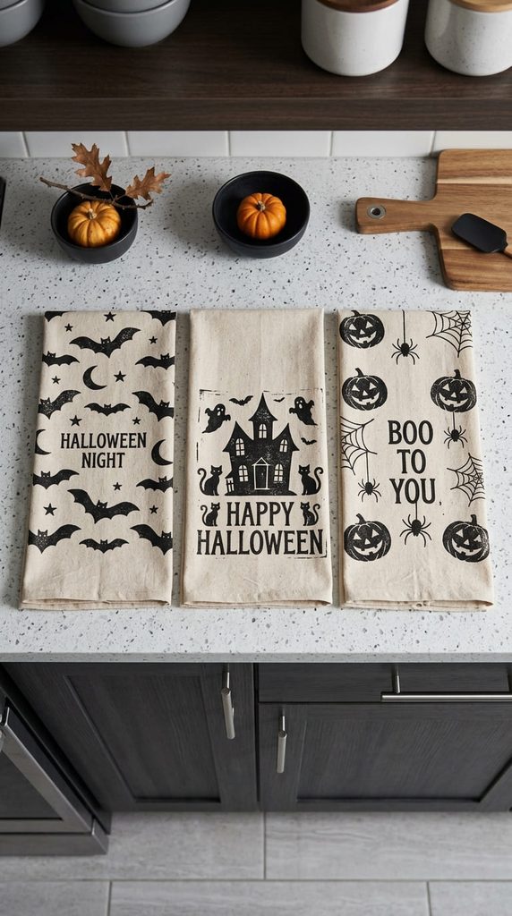 Stamped Halloween Kitchen Towels