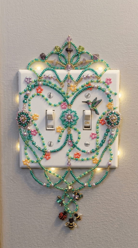 light switch cover decorated with rhinestones as a DIY home craft