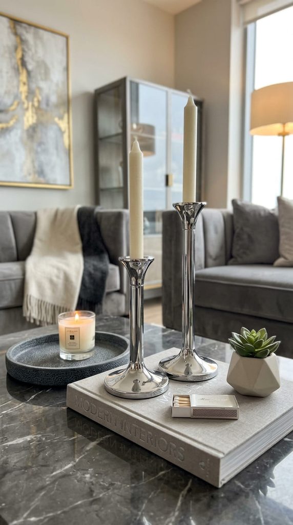 chrome candle holders living room decor