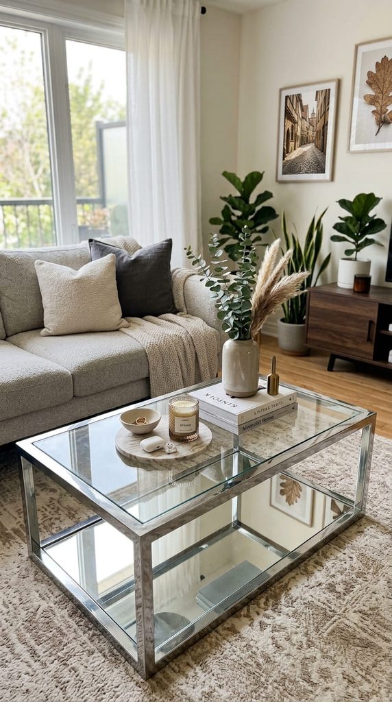 chrome coffee table living room decor