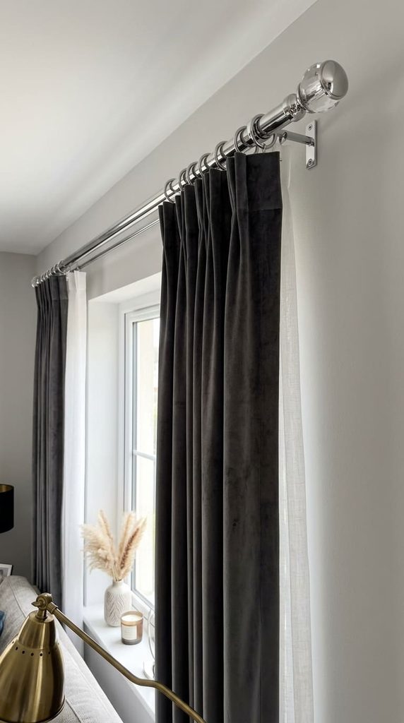 chrome curtain rods living room decor