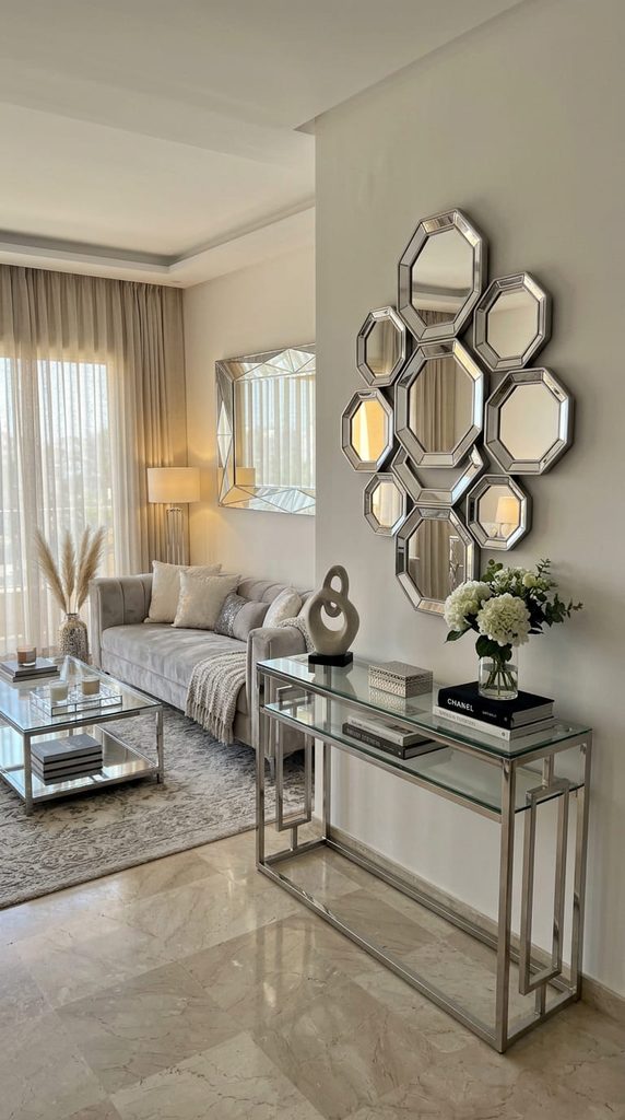 chrome mirror living room decor