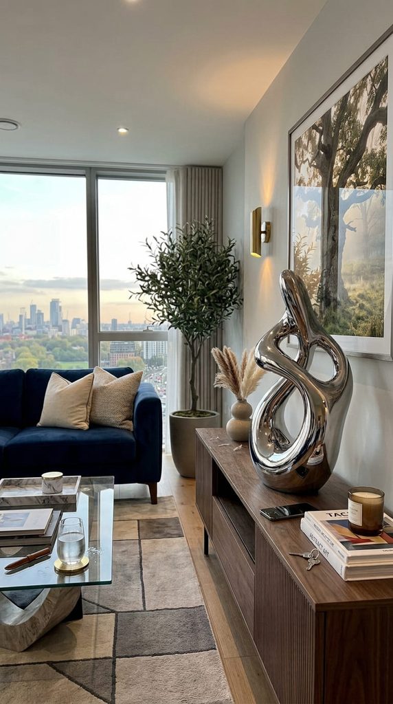 chrome sculptural decor living room accent