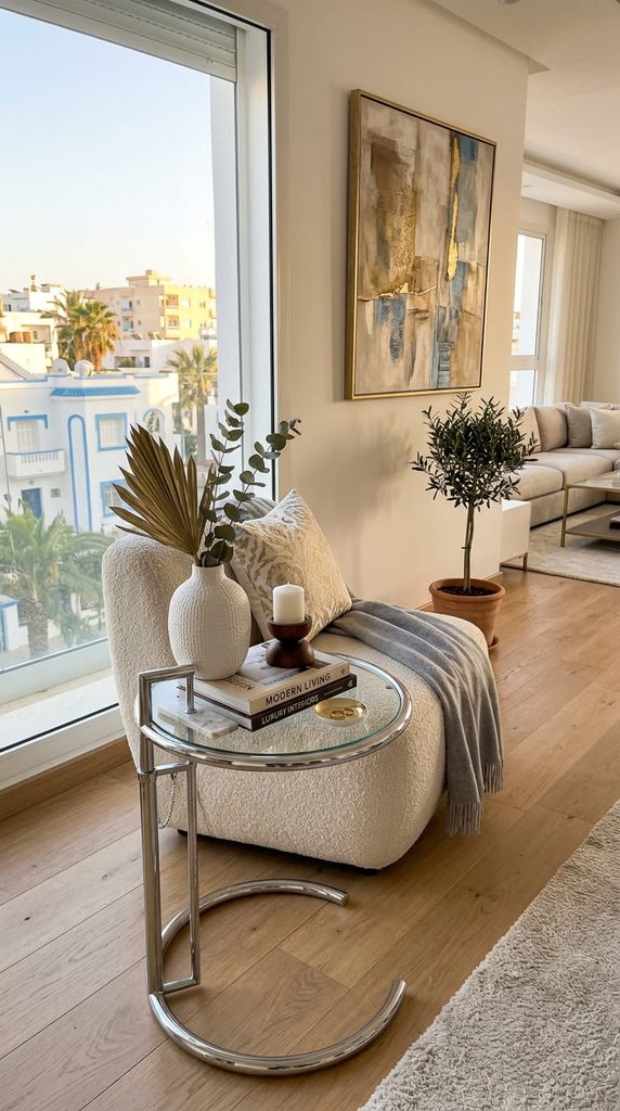 chrome side table living room decor