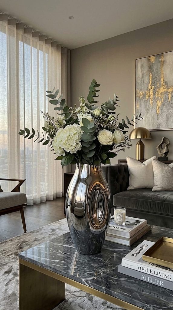 chrome vase living room decor