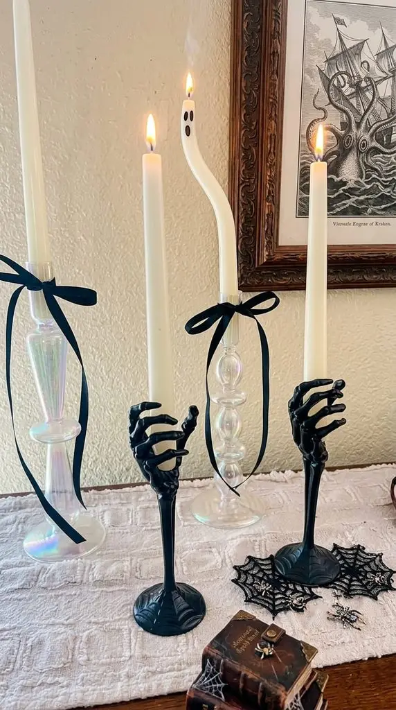 dollar tree halloween diy skeleton hand candle holders