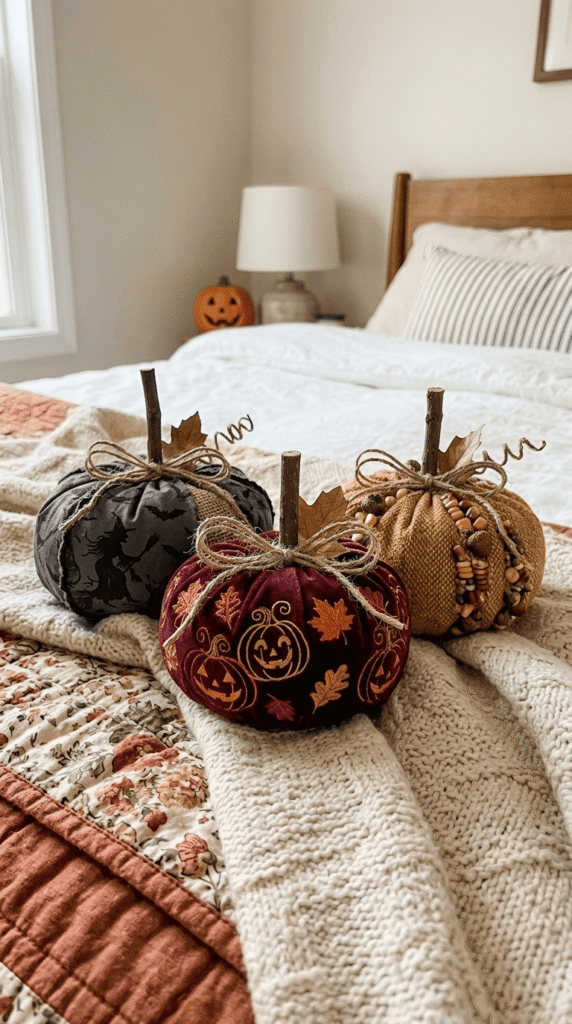 No carve fabric pumpkin craft made from fall colored fabric scraps