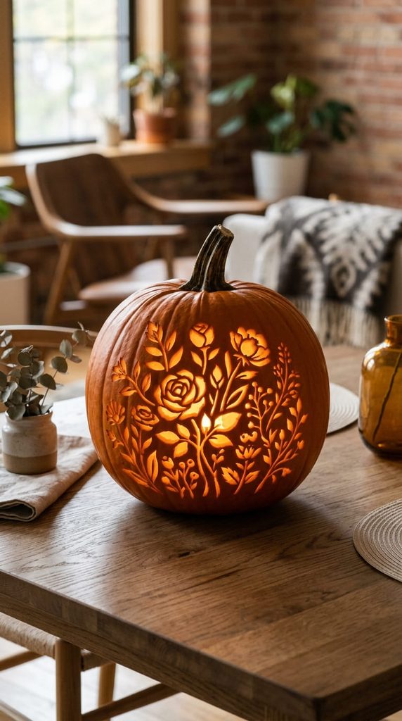 floral silhouette pumpkin carving