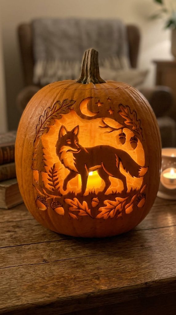 fox woodland scene pumpkin carving idea