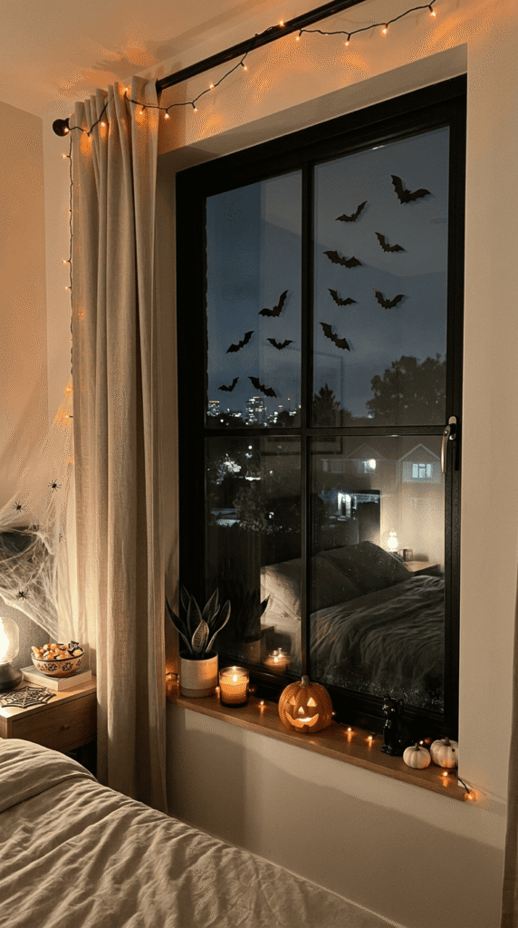 small bat silhouette window clings on bedroom window