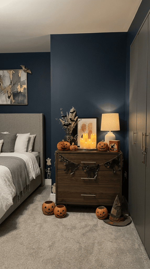 flameless flickering led candles styled on bedroom dresser