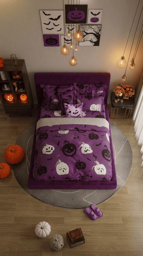 deep purple and burgundy velvet throw pillows styled on a bed