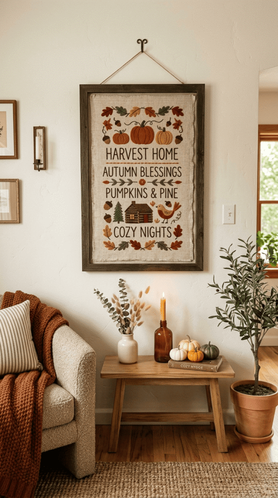 primitive sign stitchery autumn wall art