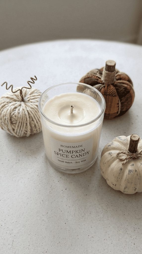 Homemade pumpkin spice candle poured into a glass jar