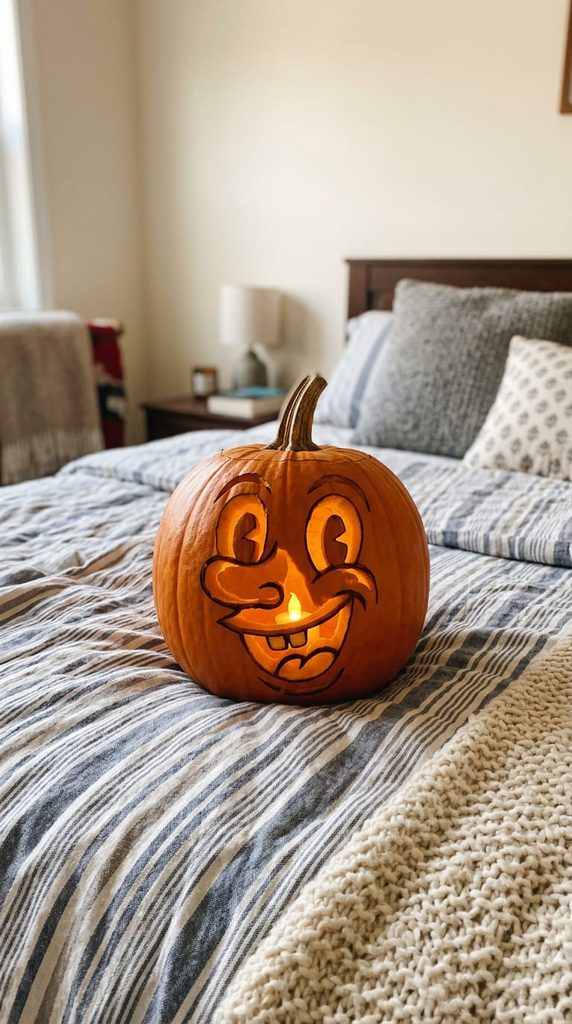 vintage cartoon face pumpkin carving idea