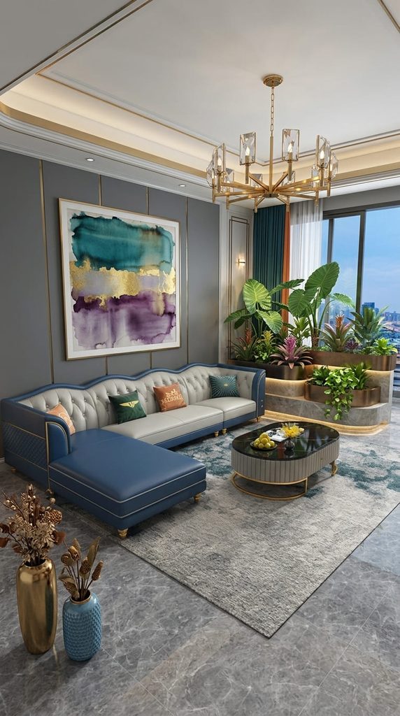 L shape sofa design in a modern living room corner