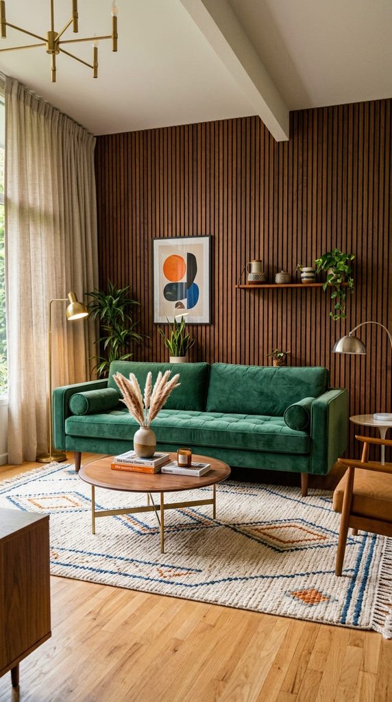 Mid century modern sofa design with wooden legs